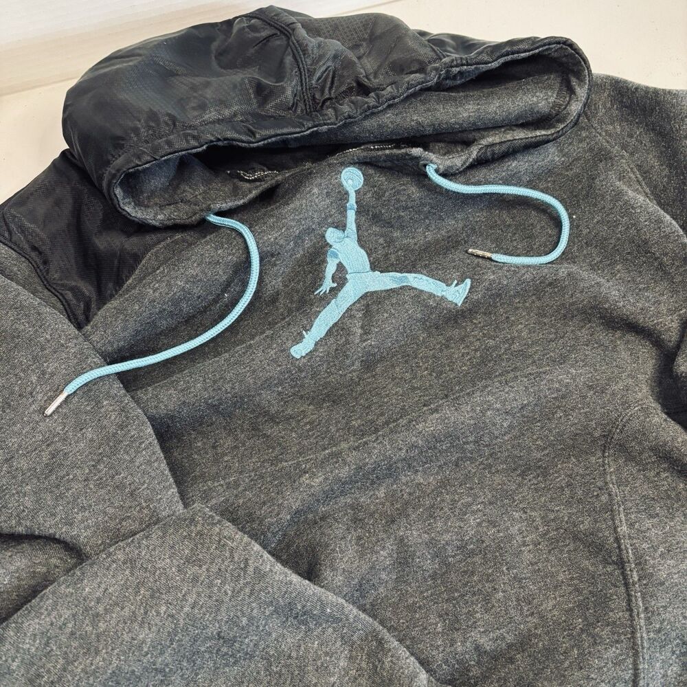 Mens Nike Air Jordan Vintage Y2K Gray Hoodie Sweatshirt Blue Jumpman Size L